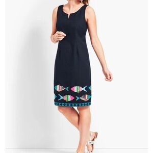 NWOT Talbot’s Navy Sleeveless Dress with Colorful Sequin Fish Design-Size 14